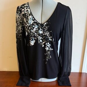 White House Black Market Black and White Floral Blouse